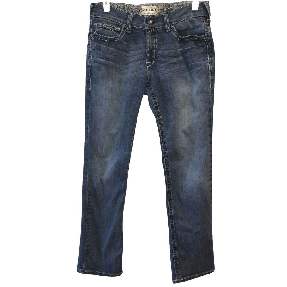 Ariat Real Womens Size 32L Medium Wash Straight Leg Pockets Denim Jeans 32 Long
